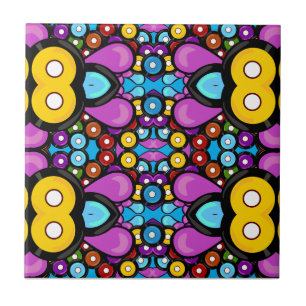 Colorful Retro Record Kaleidoscope Abstract Art Tile