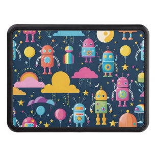 Colorful Retro Robots Hitch Cover
