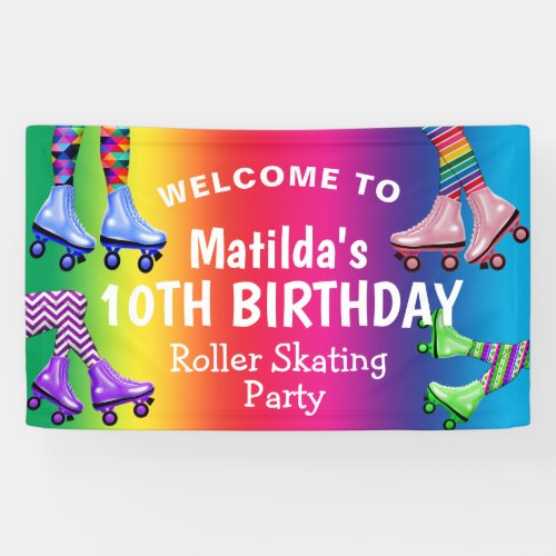 Colorful Retro Roller Skating Birthday Banner