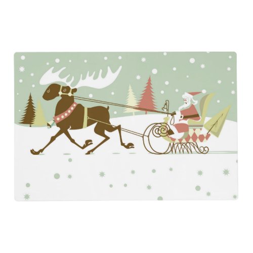 Colorful Retro Santa and Rain deer Placemat