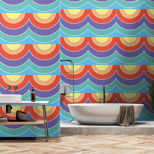 Colorful Retro Scallop Pattern Wallpaper (Bathroom)