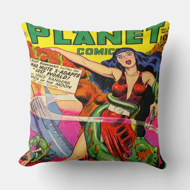 COLORFUL RETRO SCI FI COMICS ILLUSTRATION THROW PILLOW (Front)