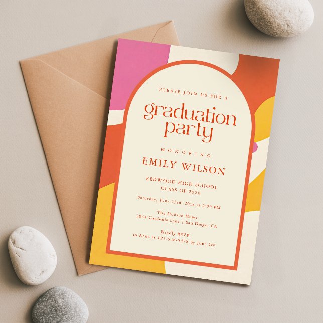 Colorful Retro Script Arch Frame Graduation Announcement (Creator Uploaded)