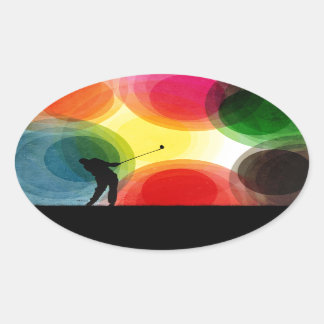Colorful Retro Silhouette Golfer Oval Sticker