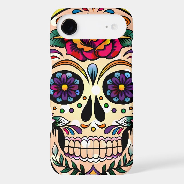 Colorful Retro Skull Flowers & Roses Case-Mate iPhone Case (Back)