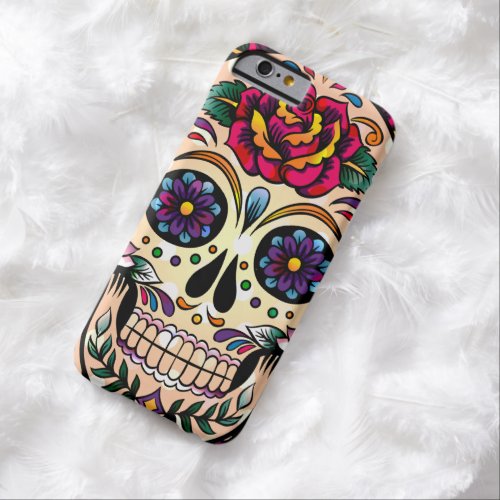 Colorful Retro Skull Flowers  Roses Barely There iPhone 6 Case