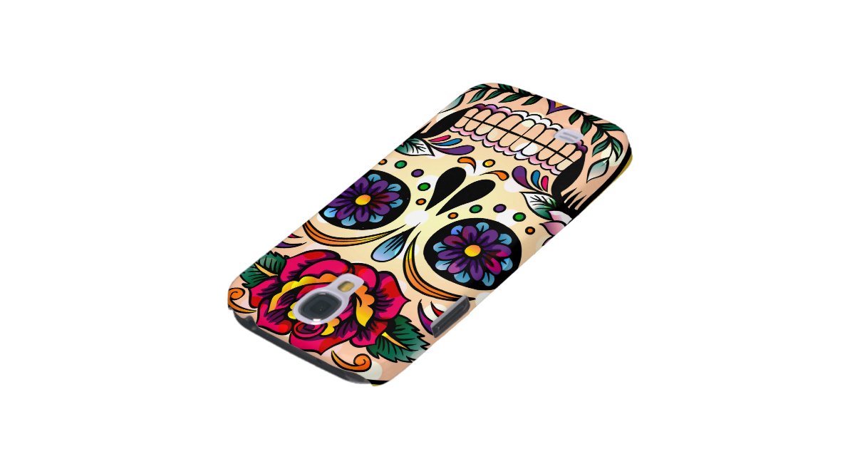 Colorful Retro Skull Flowers & Roses Galaxy S4 Cover | Zazzle