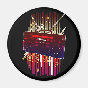 Colorful Retro Speaker Art with Bold Neon Music Magnet