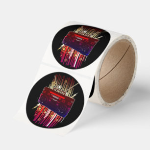 Colorful Retro Speaker Art with Neon Music Energy Classic Round Sticker