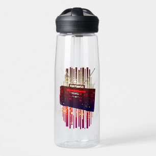 Colorful Retro Speaker Art with Neon Music Energy  Water Bottle