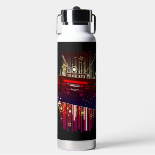 Colorful Retro Speaker Art with Neon Music Energy Water Bottle