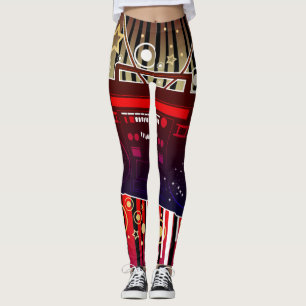 Colorful Retro Speaker Art with Neon Music Leggings