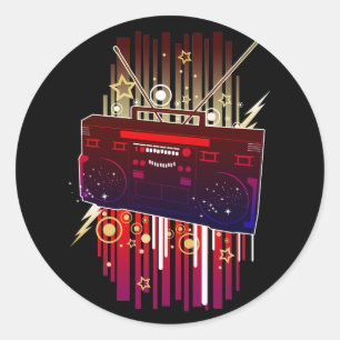 Colorful Retro Speaker Art with Neon Music Vibes Classic Round Sticker