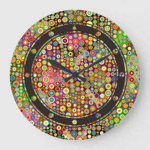 Colorful Retro Spots + your idea Large Clock