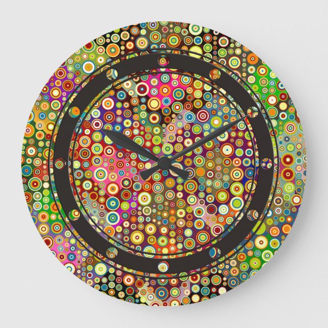 Colorful Retro Spots + your idea Large Clock (Front)