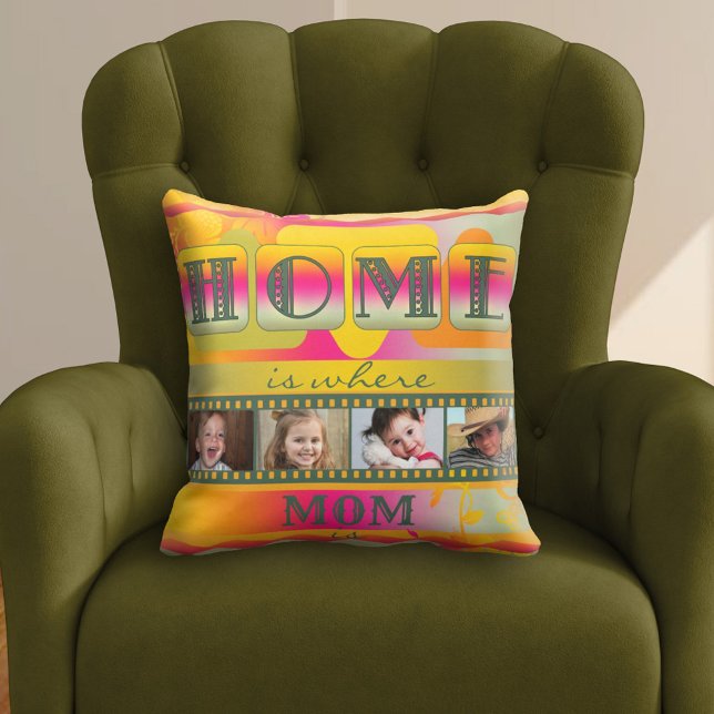 Colorful Retro Spring Mom Photo Pillow (Creator Uploaded)