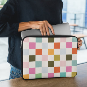 Colorful Retro Square Checkered Laptop Sleeve