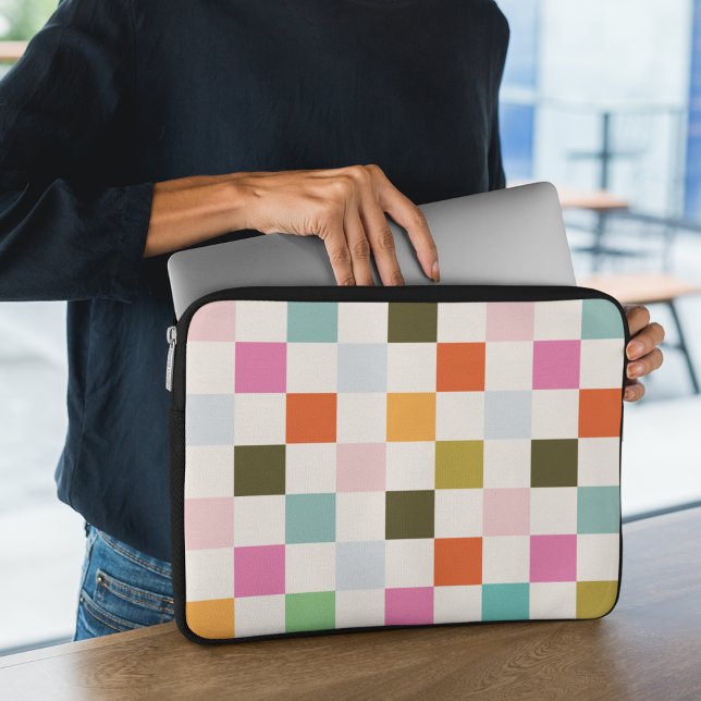 Colorful Retro Square Checkered Laptop Sleeve (Creator Uploaded)