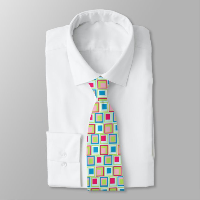 Colorful Retro Squares Tie (Tied)
