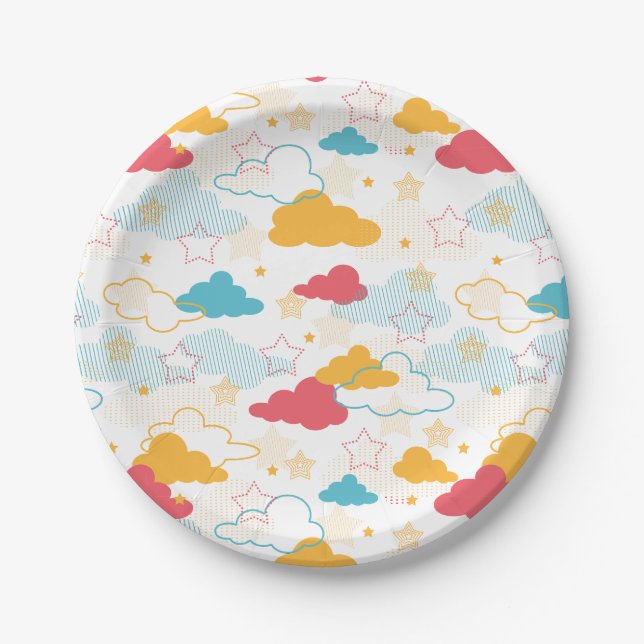 Colorful Retro Starry Sky Art Pattern Paper Plates (Front)