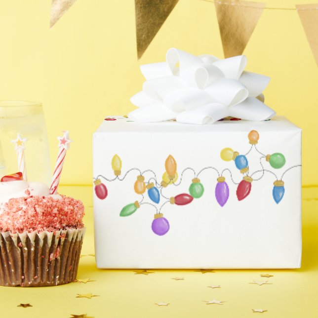 Colorful retro string lights  wrapping paper (Birthday Party)