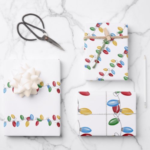 Colorful retro string lights  wrapping paper sheet