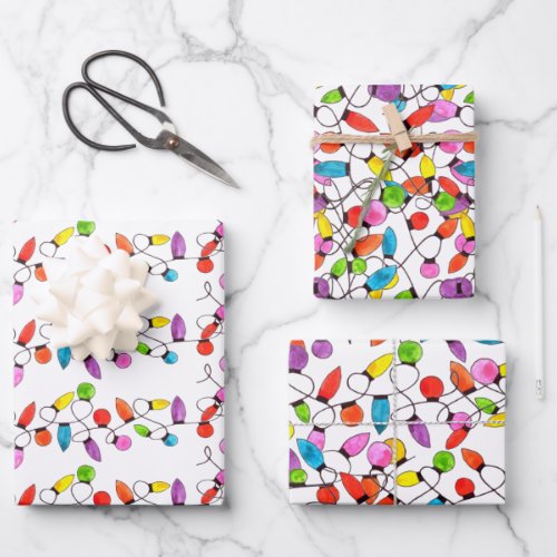 Colorful retro string lights  wrapping paper sheet