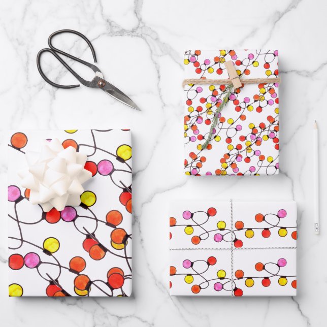 Colorful retro string lights  wrapping paper sheet (Front)