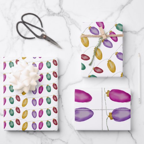 Colorful retro string lights  wrapping paper sheet