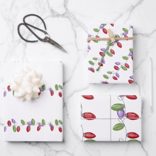 Colorful retro string lights wrapping paper sheet