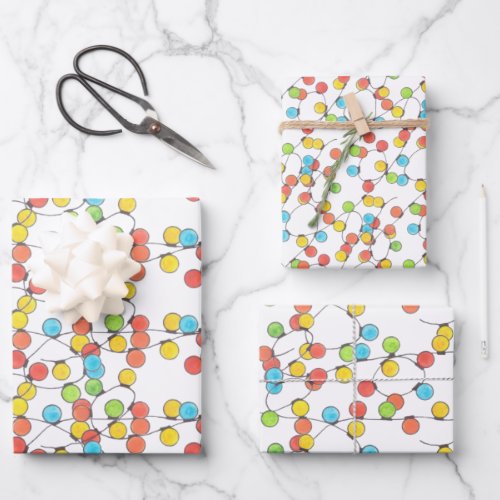 Colorful retro string lights  wrapping paper sheet