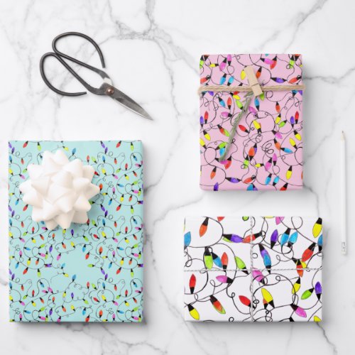 Colorful retro string lights  wrapping paper sheets