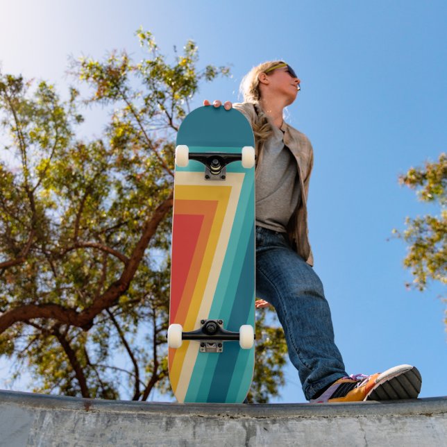Colorful Retro Stripe - 70s, 80s  Skateboard (Outdoor 1)