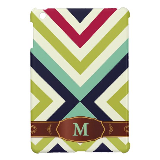 Colorful Retro Stripe Monogram Pattern iPad Case