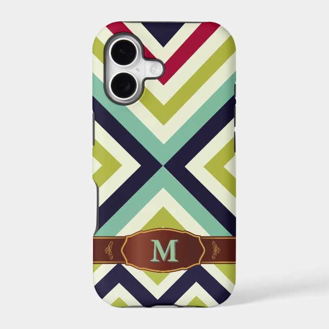 Colorful Retro Stripe Monogram Pattern iPhone 5 Case (Back)