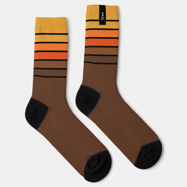 Colorful Retro Striped Monogram Initial Socks (Right)