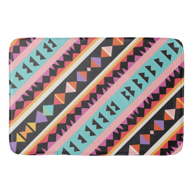 Colorful retro Striped Pattern mix Bath Mat (Front)