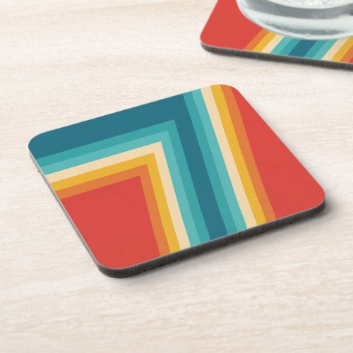 Colorful Retro Stripes  _   70s 80s Design Beverage Coaster