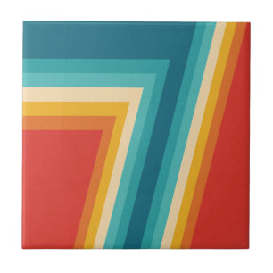 Colorful Retro Stripes - 70s, 80s Design Ceramic Tile