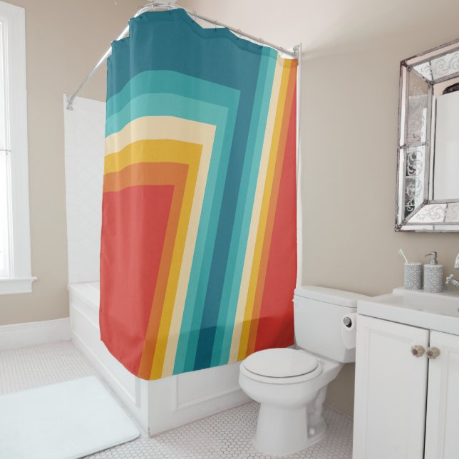 Colorful Retro Stripes  -   70s, 80s Design Shower Curtain (In Situ)