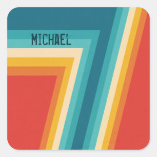 Colorful Retro Stripes - 70s, 80s Design Square Sticker