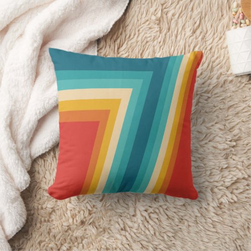 Colorful Retro Stripes  _   70s 80s Design Throw Pillow