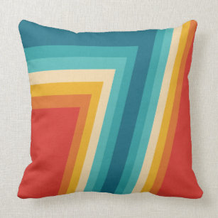 Colorful Retro Stripes  -   70s, 80s Design Throw Pillow