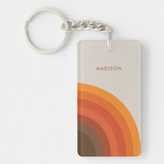 Colorful Retro Stripes 70s 80s Golden Brown Orange Keychain