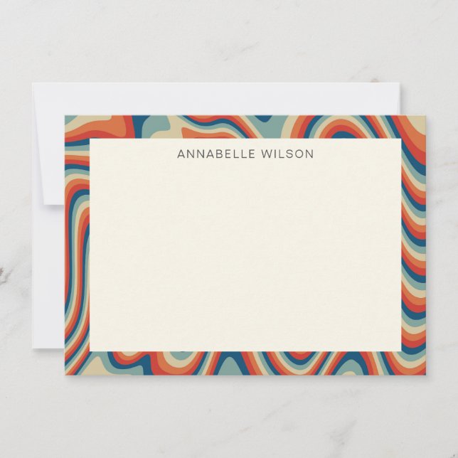 Colorful Retro Stripes Border Personalized Name Note Card (Front)