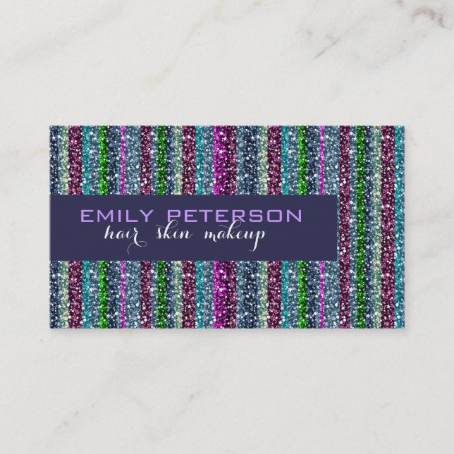Colorful Retro Stripes Glitter Pattern Business Card (Front)