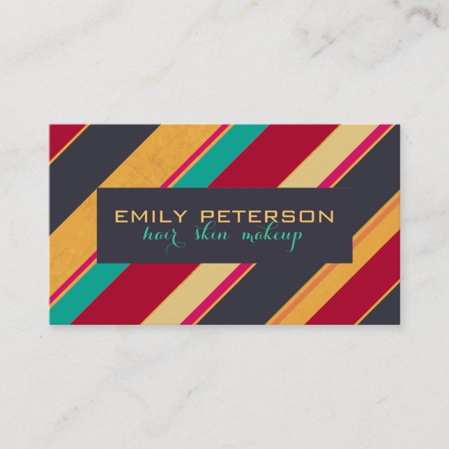 Colorful Retro Stripes Pattern Business Card (Front)