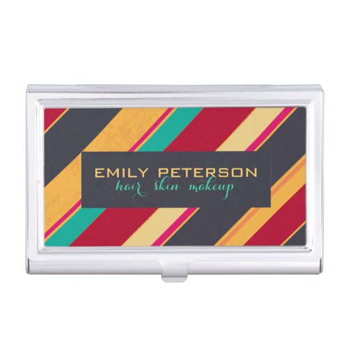 Colorful Retro Stripes Pattern Business Card Case