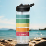 Colorful Retro Stripes - Rainbow - Block Name Water Bottle<br><div class="desc">A funky, retro stripe design in rainbow colors - For advanced users, you can click on the edit/customize button and change the colors of the lines. At the bottom, an optional place for your name in a handwriting block font - makes a personal gift or a bottle you won't want...</div>