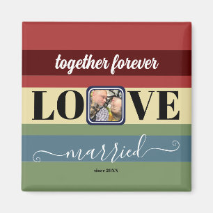 Colorful Retro Stripes Single Couple Photo Magnet
